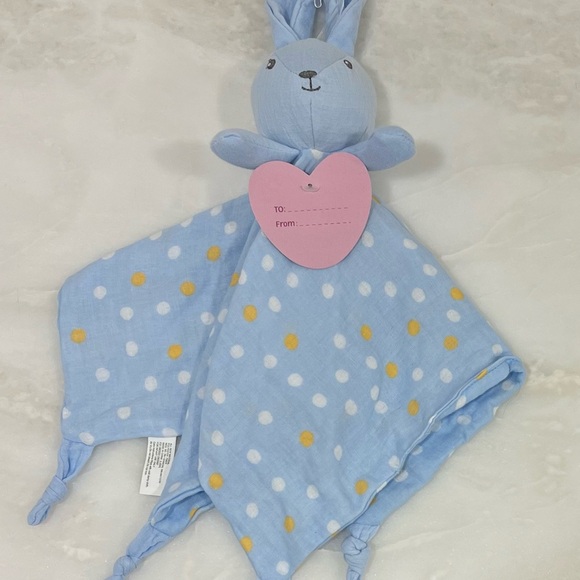 Parents Choice Lovey Blue Muslin Bunny Rabbit Polka Dot Security Blanket Rattle* - Picture 12 of 12